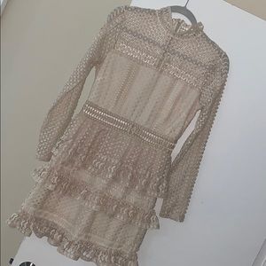 Aqua tiered lace mesh dress ivory